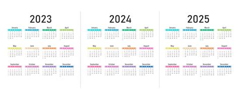 Calendário Colorido Para 2023 2024 2025 Em Um Fundo Branco Vetor
