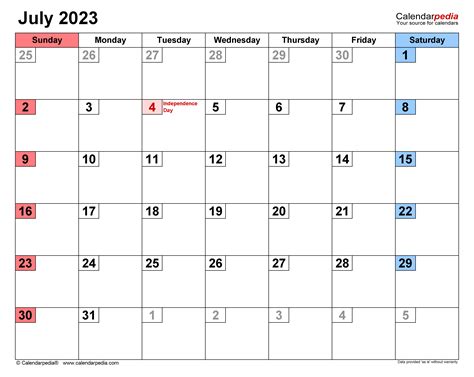 July 2023 Calendar Templates For Word Excel And Pdf