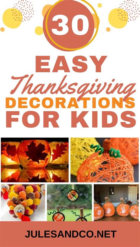 The Cover Of 30 Easy Thanksgiving Decorations For Kids