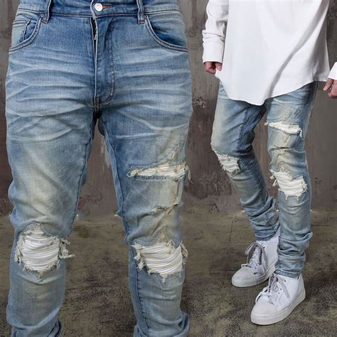 Bottoms Sold Out Pintuck Layered Destroyed Light Blue Slim Jeans