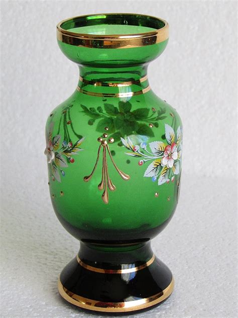 Vintage Small Green Murano Glass Vase Italian Hand Painted Etsy