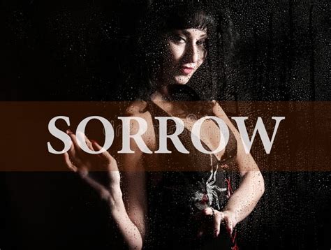 Sorrow Written On Virtual Screen Hand Of Young Woman Melancholy And