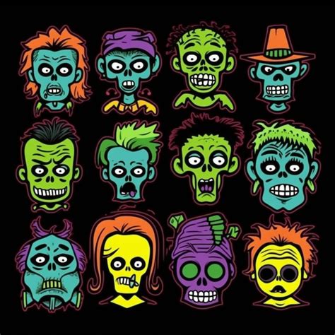 Premium Ai Image A Bunch Of Cartoon Zombie Heads With Different