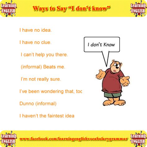 Ways To Say I Dont Know Learn English Teaching English English