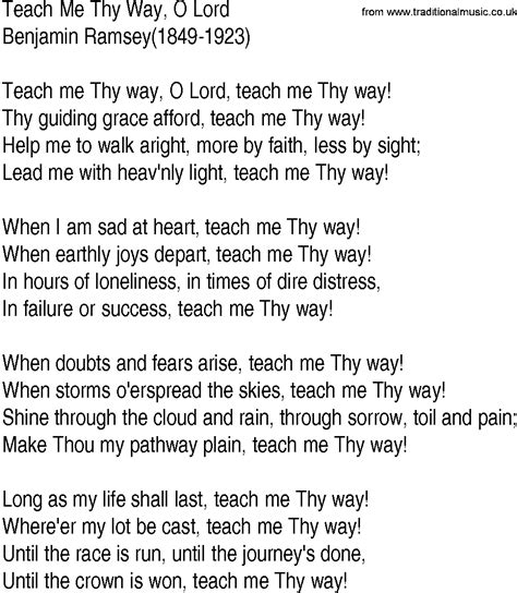 Hymn And Gospel Song Lyrics For Teach Me Thy Way O Lord By Benjamin Ramsey