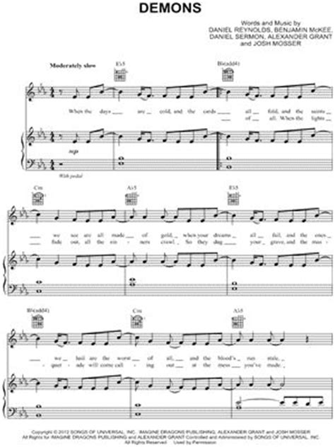 Print and download demons sheet music by imagine dragons. Imagine Dragons "Demons" Sheet Music - Download & Print | Sheet music, Digital sheet music ...