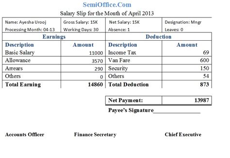 Salary Slip Format Excel Austinmaz