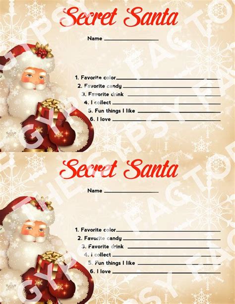 Secret Santa Questionnaire Invitation Form T Ideas Etsy Secret