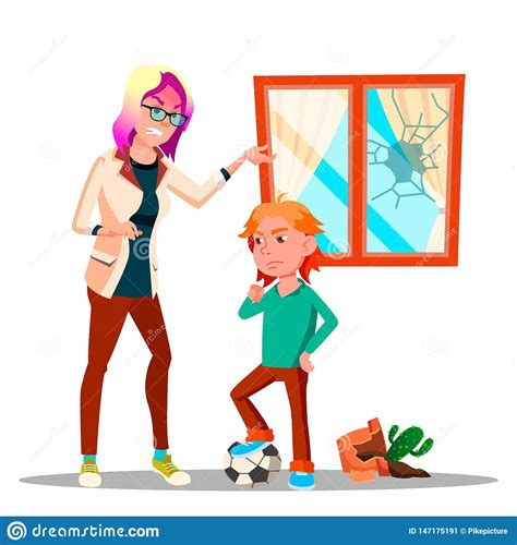 Angry Character Woman Yelling At Schoolboy Vector Stock