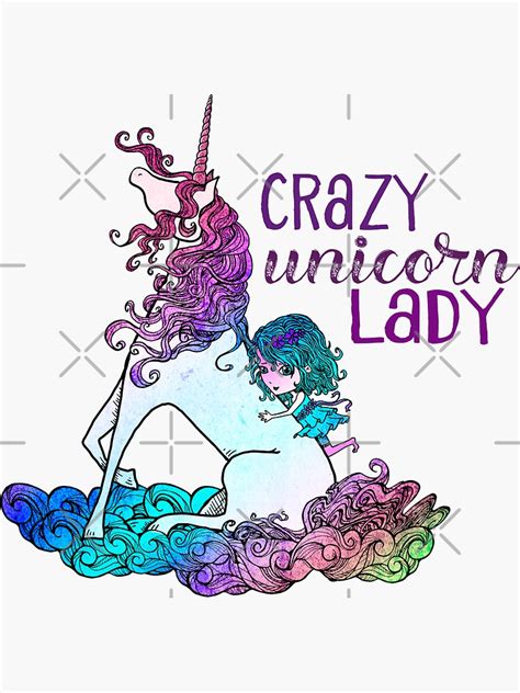 Crazy Unicorn Lady Sticker By Jitterfly Redbubble