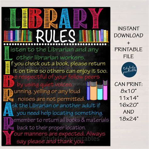 School Library Rules Printable Poster Library Rules Library Rules