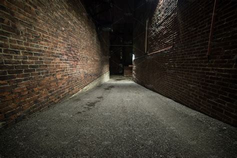 Scary Empty Dark Alley Brick Walls High Quality Architecture Stock
