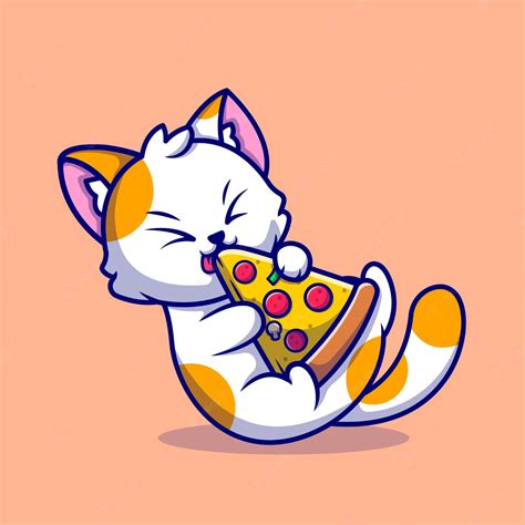 Premium Vector Cute Cat Eating Pizza Cartoon Icon Illustration