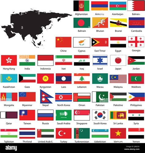 Ejemplo Politico Del Vector Del Mapa De Asia Con Las Banderas De Todos