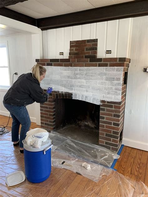 diy whitewashed brick fireplace step by step tutorial mainely katie white wash brick white
