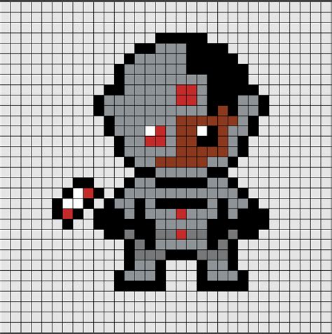 An Image Of A Pixel Art Style Character In Grey And Black With Red Eyes