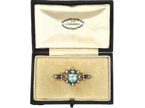 Edwardian Aquamarine Diamond Brooch In Original Case 137S The