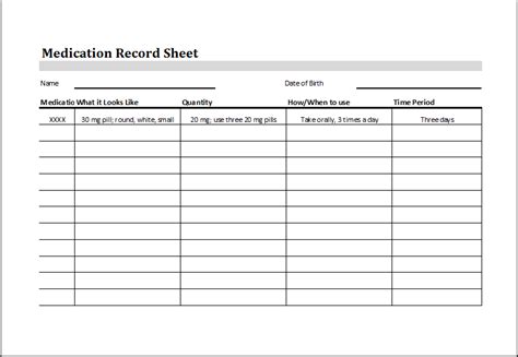 The log sheet template will provide information about what the problem is, where, and when it happened. Editable & Printable Excel Medication Record Sheet ...
