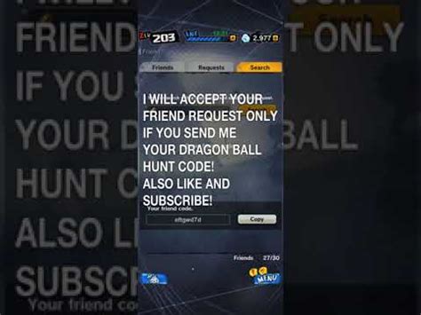 This cheats and hacks you don't need to root or jailbreak your phone, and also you don't need to download. DRAGON BALL LEGENDS Friend Code and DragonBall Hunt Code ...