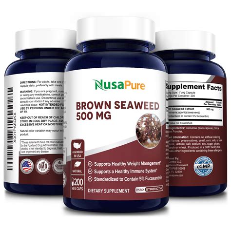Brown Seaweed Extract 500 Mg 200 Veg Caps 100 Vegetarian Non Gmo
