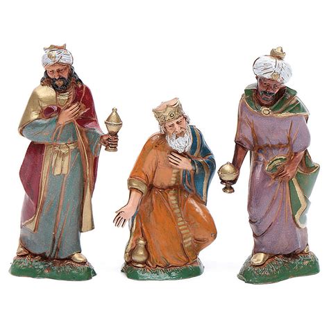 Nativity Figurines 3 Wise Men 10cm Moranduzzo In Hand Painted Plastic