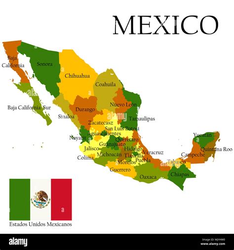 En México En Los Estados Unidos Mapa Administrativo Y Una Bandera