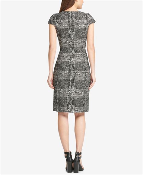 Dkny Zip Front Tweed Sheath Dress Created For Macys In Blackcloud
