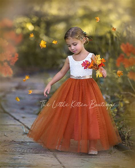 burnt orange flower girl dress rust flower girl dress rustic lace flower girl dress boho