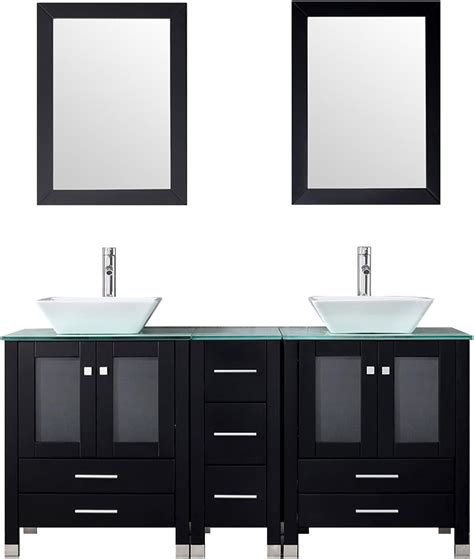 Wonline 60 Black Double Wood Bathroom Vanity Cabinet And