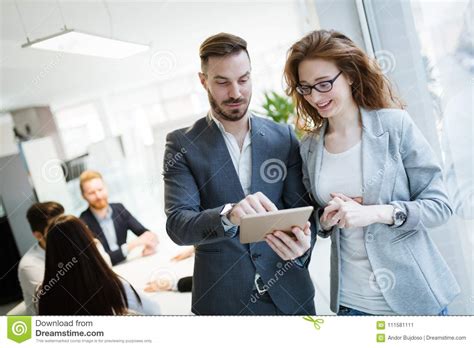 Cheerful Coworkers In Office Stock Image Image Of Male Workplace