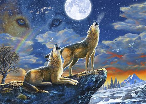 Wolves Howling To The Moon Póster De Gran Calidad Photowall