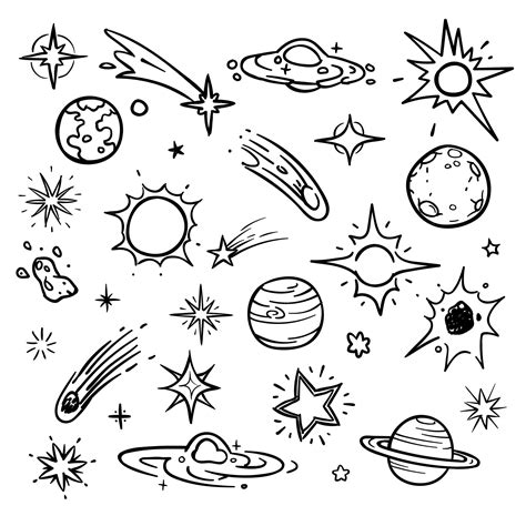 Premium Vector Space Doodle Vector Elements Hand Drawn Stars Comets