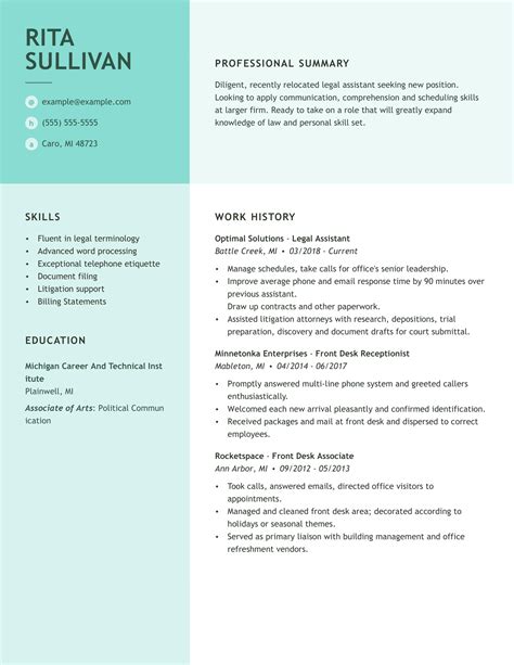 They often work in law firms, private businesses or the government. 2020 Legal Assistant Resume Example + Guide | MyPerfectResume