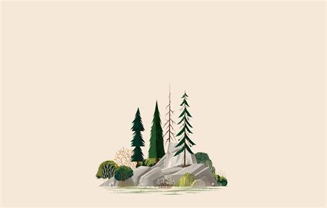 Wallpaper Rock Trees Minimalism Illustration Forest Simple