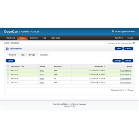 Opencart Revisions Information Pages History