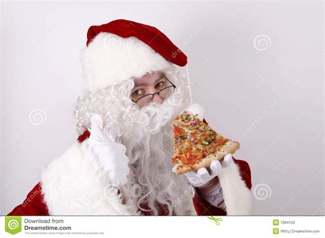 Santa Claus Smiling And Eating Pizza Stock Image Image Of Fast