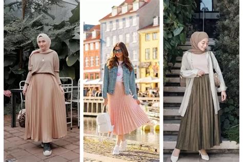 14 Outfit Hijab Rok Plisket Bergerak Bebas Dengan Padupadan Rok