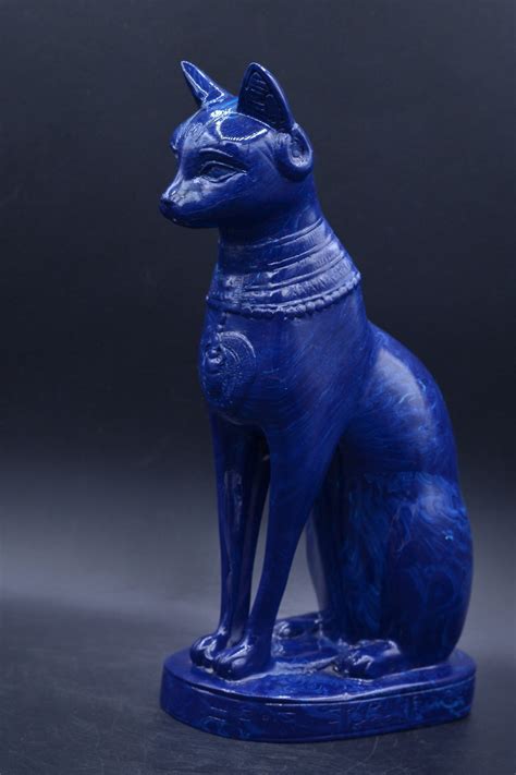 egyptian art goddess bastet cat blue statue made in egypt etsy