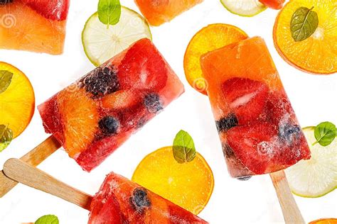 Fruit Popsicles Homemade Fruit Ice Lolly Of Various Fruits Top View