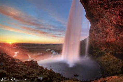 Seljalandsfoss At Sunset Iceland Famous Waterfalls Landscape