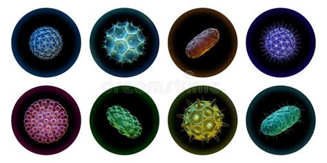 3d Render Set Of Assorted Round Stickers With Colorful Microorganisms