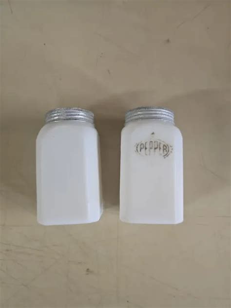VINTAGE HAZEL ATLAS Milk Glass Salt Pepper Shakers Set Black With