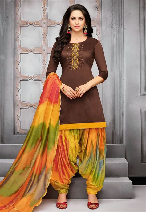 Buy Brown Silk Patiala Suit 156487 Online At Lowest Price From Vast Collection At M