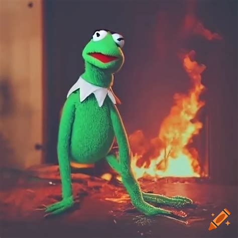 Kermit The Frog At A Quirky Gas Station On Fire On Craiyon