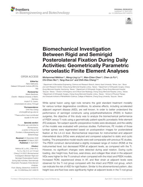 PDF Biomechanical Investigation Between Rigid And Semirigid