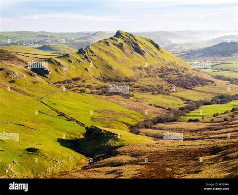 Chrome Hill In The Peak District National Park Uk With The Village Of