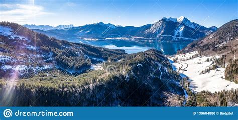 Aerial Walchensee Lake In Bavaria In Winter Stock Photo Image Of