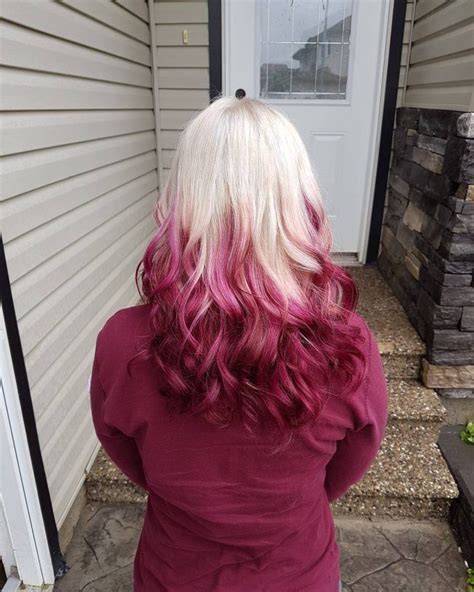 Platinum Blonde To Pink Red Ombre In 2019 Reverse Ombre