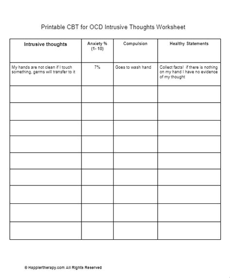 Printable Cbt For Ocd Intrusive Thoughts Worksheet Happiertherapy