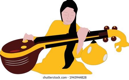 Veena Musical Instrument Playing Woman Vector Stock Vector Royalty